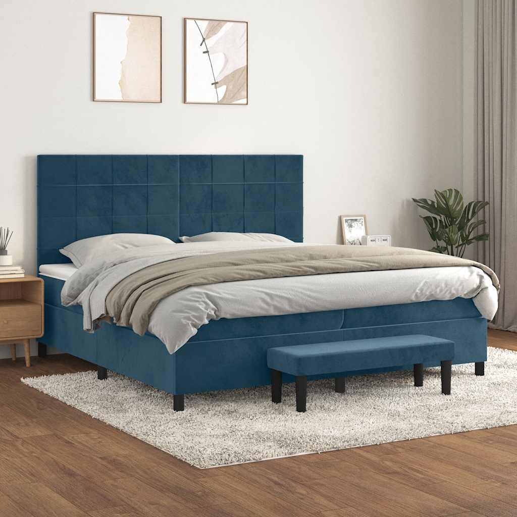 Boxspring met matras fluweel donkerblauw 200x200 cm – afbeelding 1