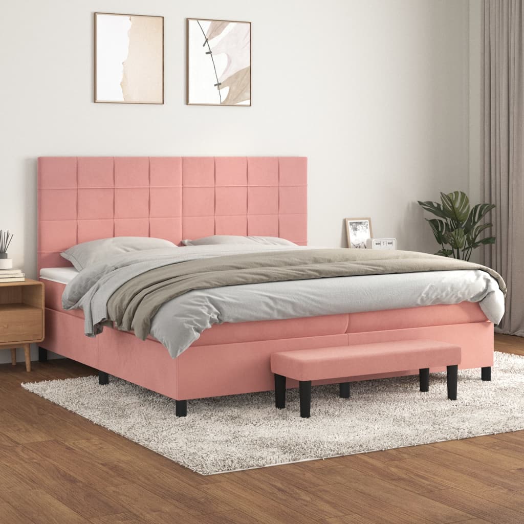 Boxspring met matras fluweel roze 200x200 cm – afbeelding 1