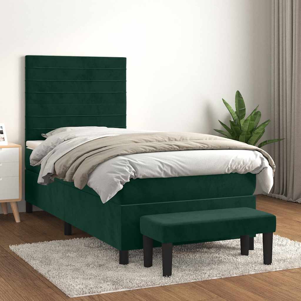 Boxspring met matras fluweel donkergroen 80x200 cm – afbeelding 1