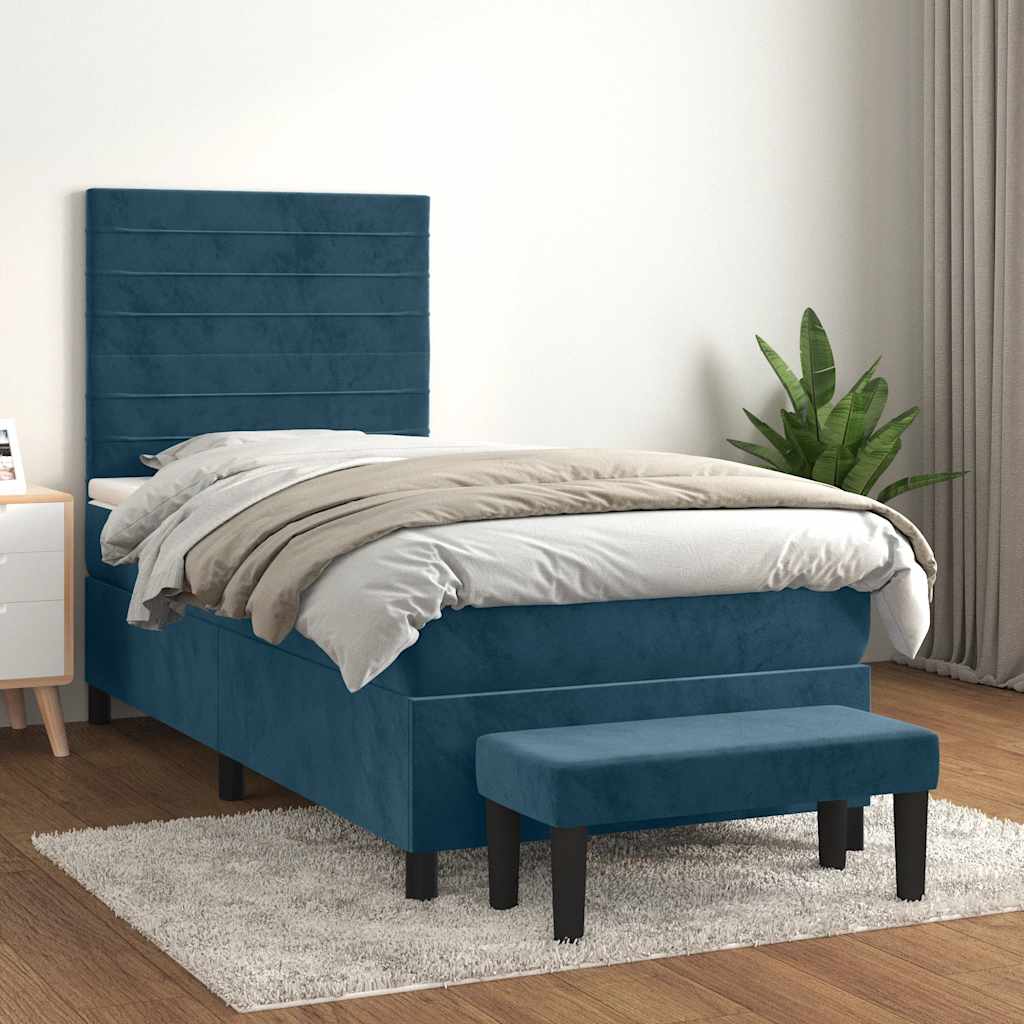 Boxspring met matras fluweel donkerblauw 80x200 cm – afbeelding 1