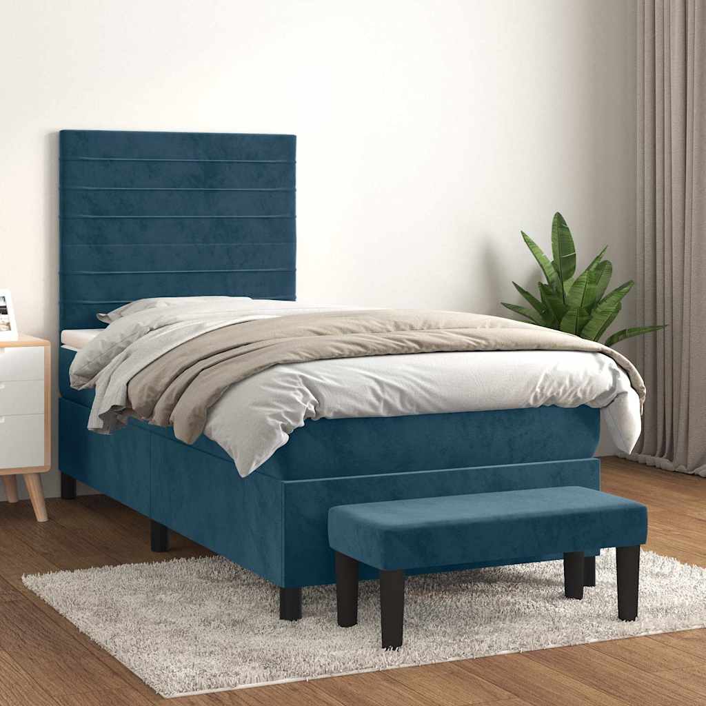Boxspring met matras fluweel donkerblauw 90x200 cm – afbeelding 1
