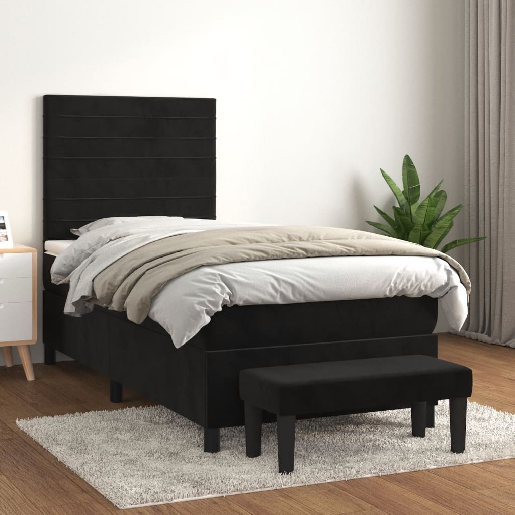 Boxspring met matras fluweel zwart 100x200 cm – afbeelding 1