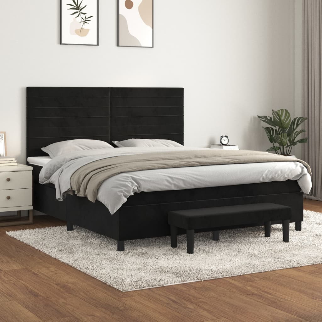 Boxspring met matras fluweel zwart 160x200 cm – afbeelding 1