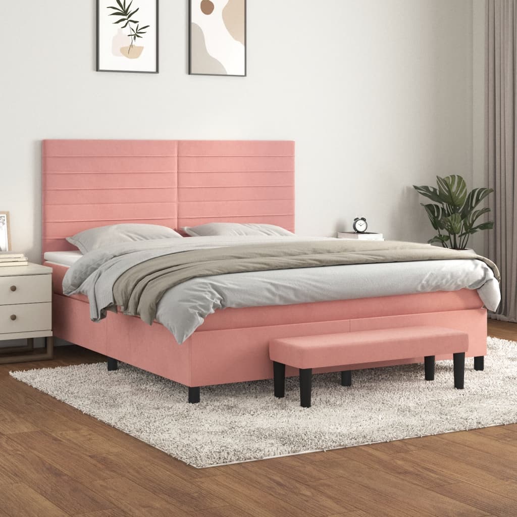 Boxspring met matras fluweel roze 160x200 cm – afbeelding 1