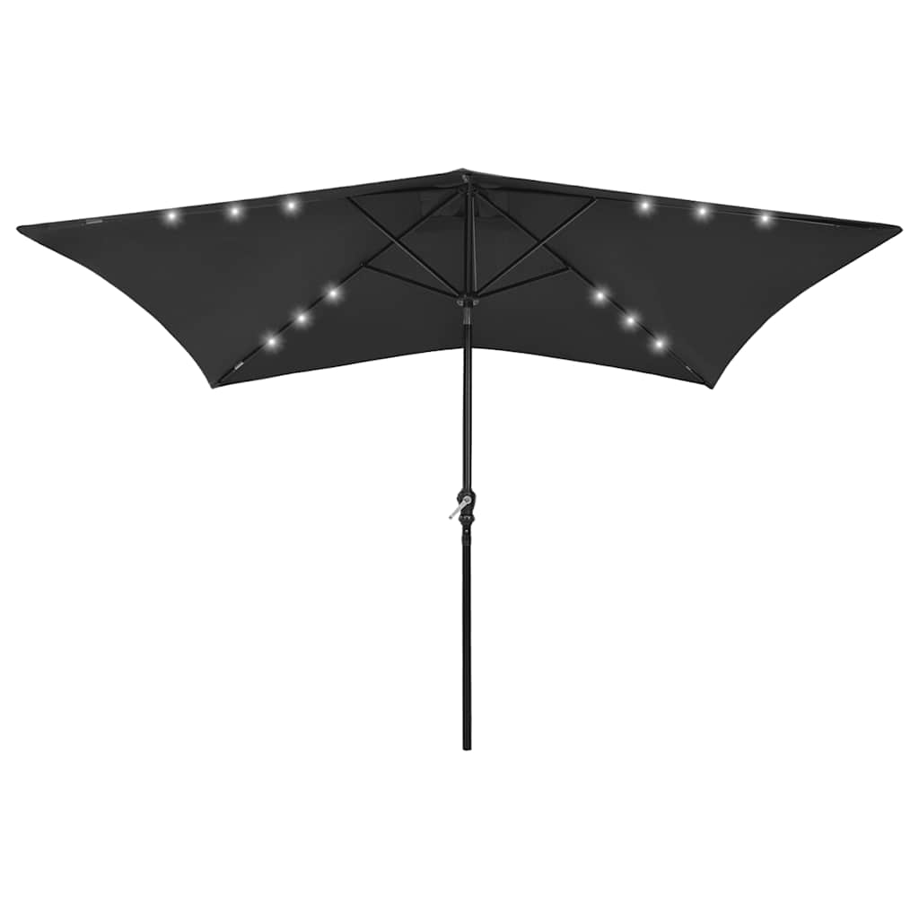 Parasol met LED's en stalen paal 2x3 m zwart – afbeelding 1