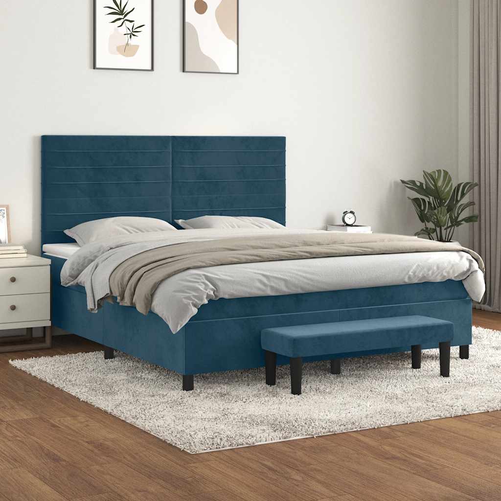 Boxspring met matras fluweel donkerblauw 180x200 cm – afbeelding 1