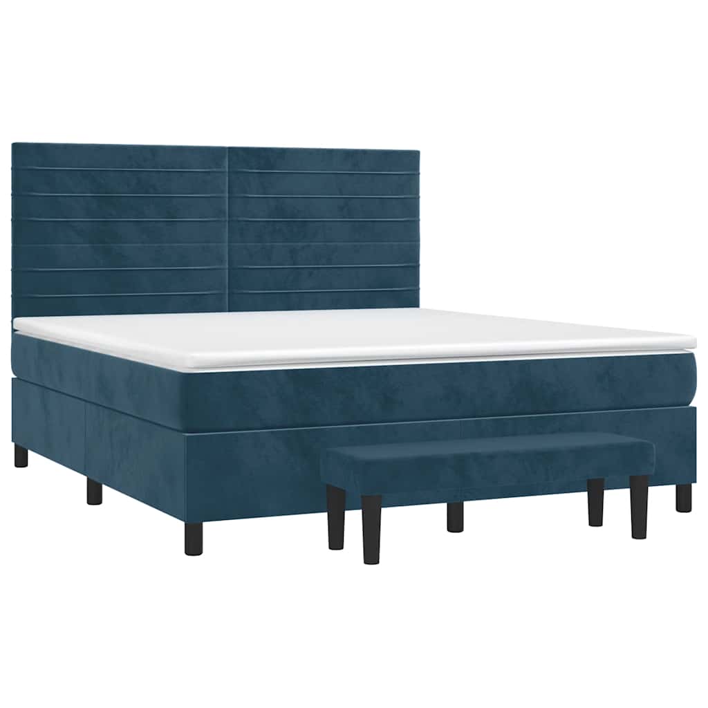Boxspring met matras fluweel donkerblauw 180x200 cm – afbeelding 3