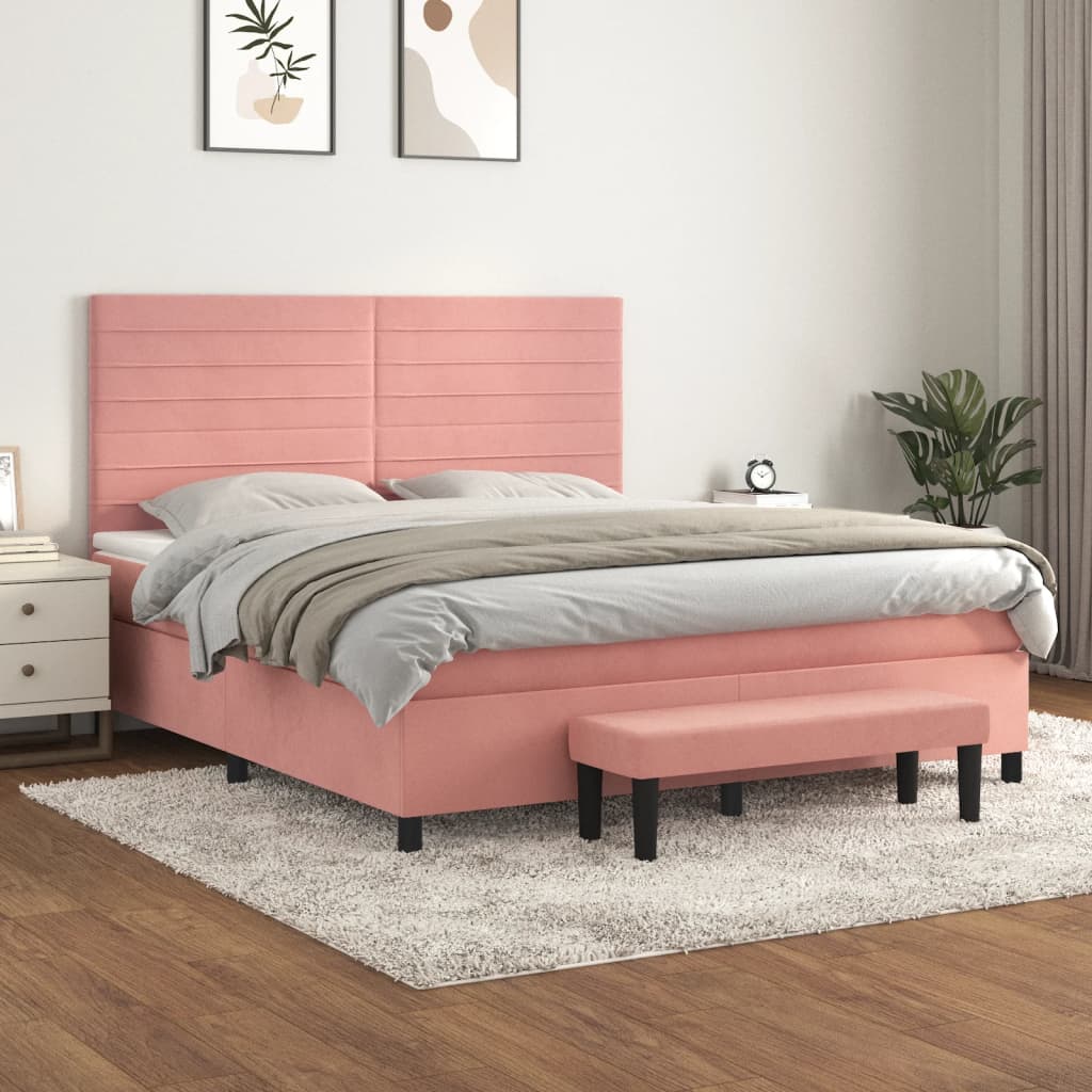 Boxspring met matras fluweel roze 180x200 cm – afbeelding 1