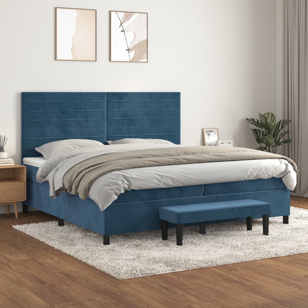 Boxspring met matras fluweel donkerblauw 200x200 cm – afbeelding 1
