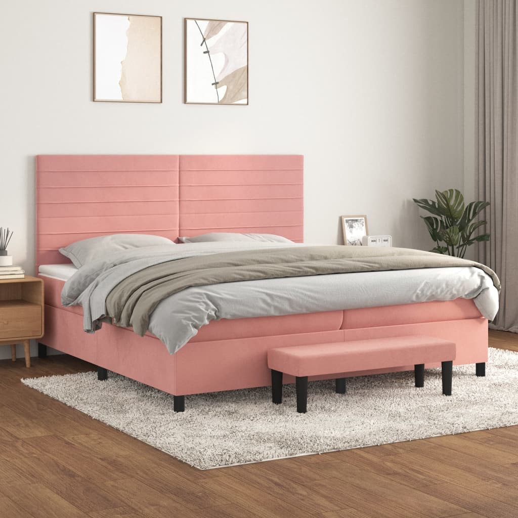 Boxspring met matras fluweel roze 200x200 cm – afbeelding 1