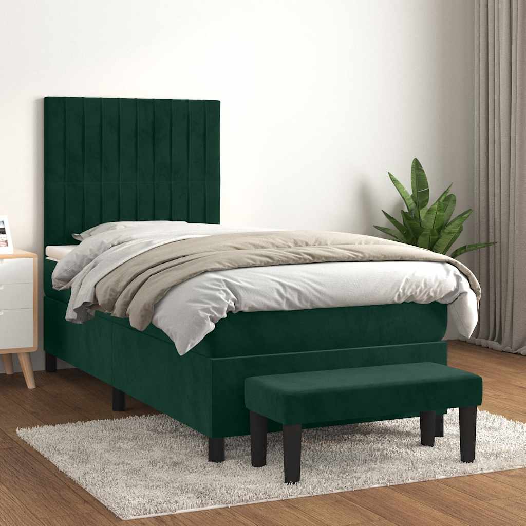 Boxspring met matras fluweel donkergroen 100x200 cm – afbeelding 1