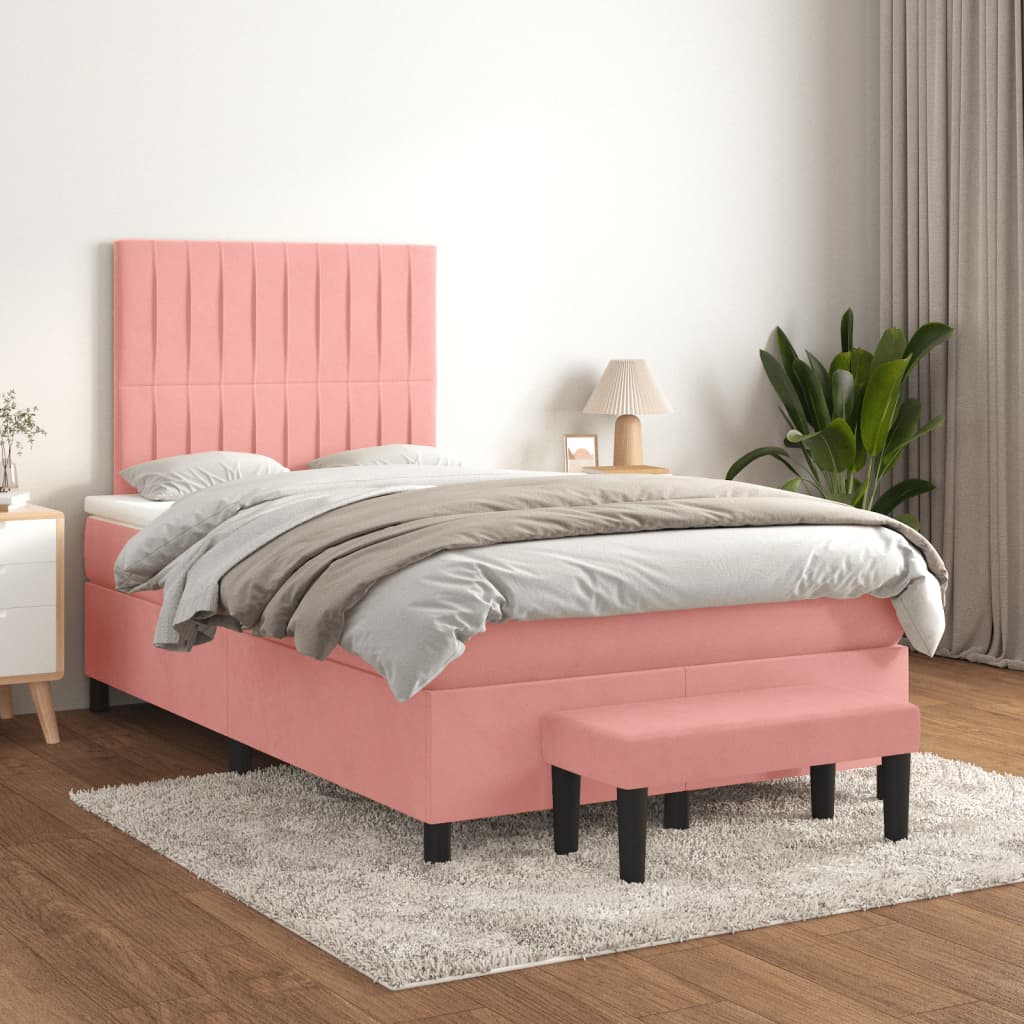 Boxspring met matras fluweel roze 120x200 cm – afbeelding 1