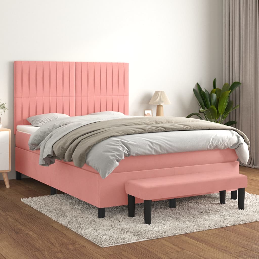 Boxspring met matras fluweel roze 140x190 cm – afbeelding 1