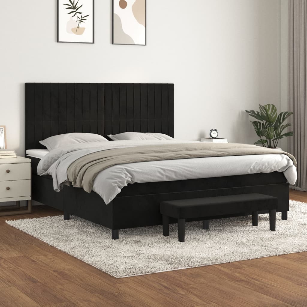 Boxspring met matras fluweel zwart 160x200 cm – afbeelding 1