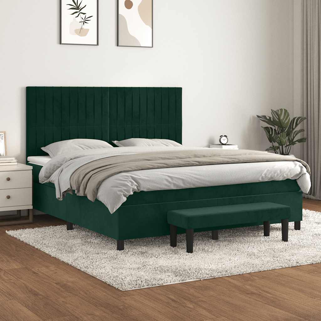 Boxspring met matras fluweel donkergroen 180x200 cm – afbeelding 1