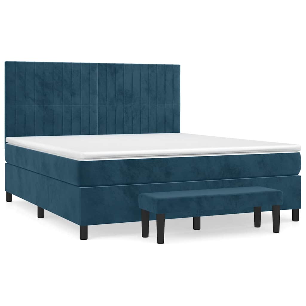 Boxspring met matras fluweel donkerblauw 180x200 cm – afbeelding 2