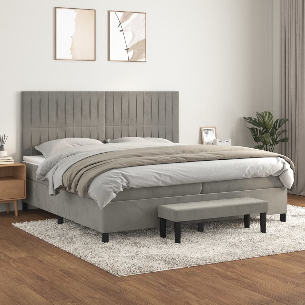 Boxspring met matras fluweel lichtgrijs 200x200 cm – afbeelding 1