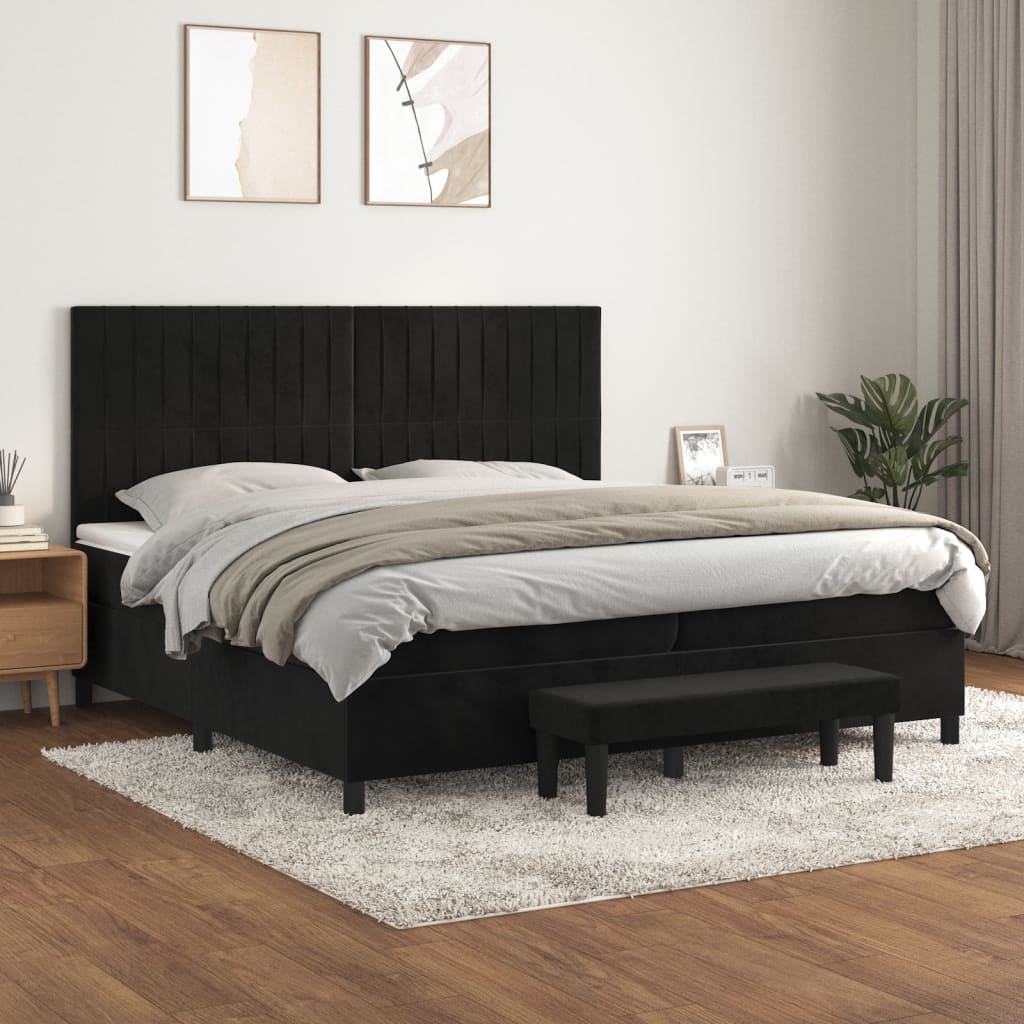 Boxspring met matras fluweel zwart 200x200 cm – afbeelding 1