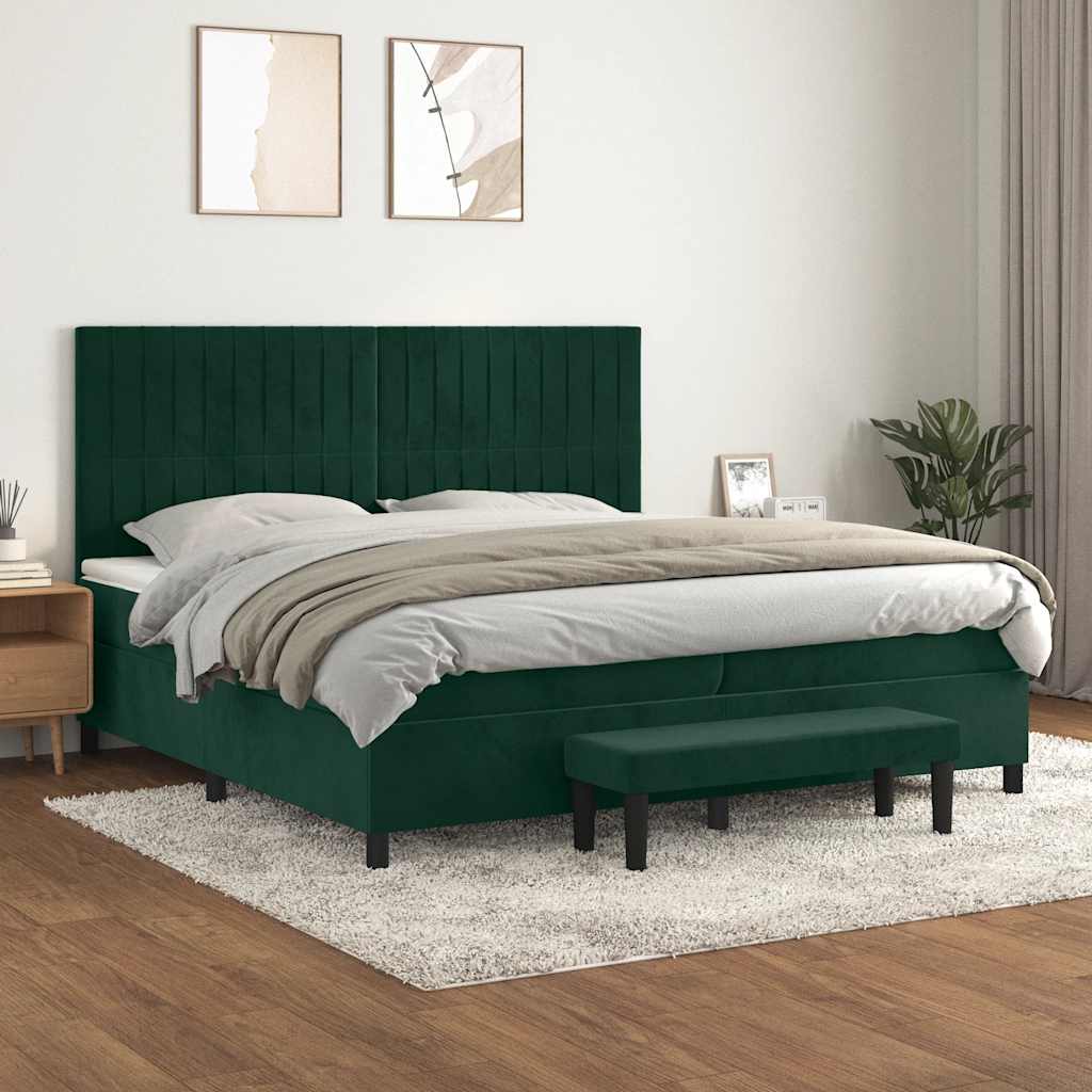 Boxspring met matras fluweel donkergroen 200x200 cm – afbeelding 1