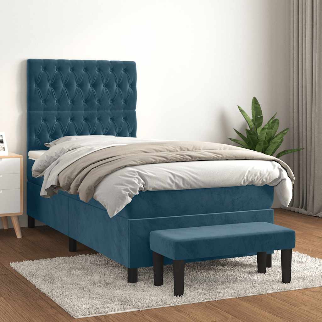 Boxspring met matras fluweel donkerblauw 80x200 cm – afbeelding 1