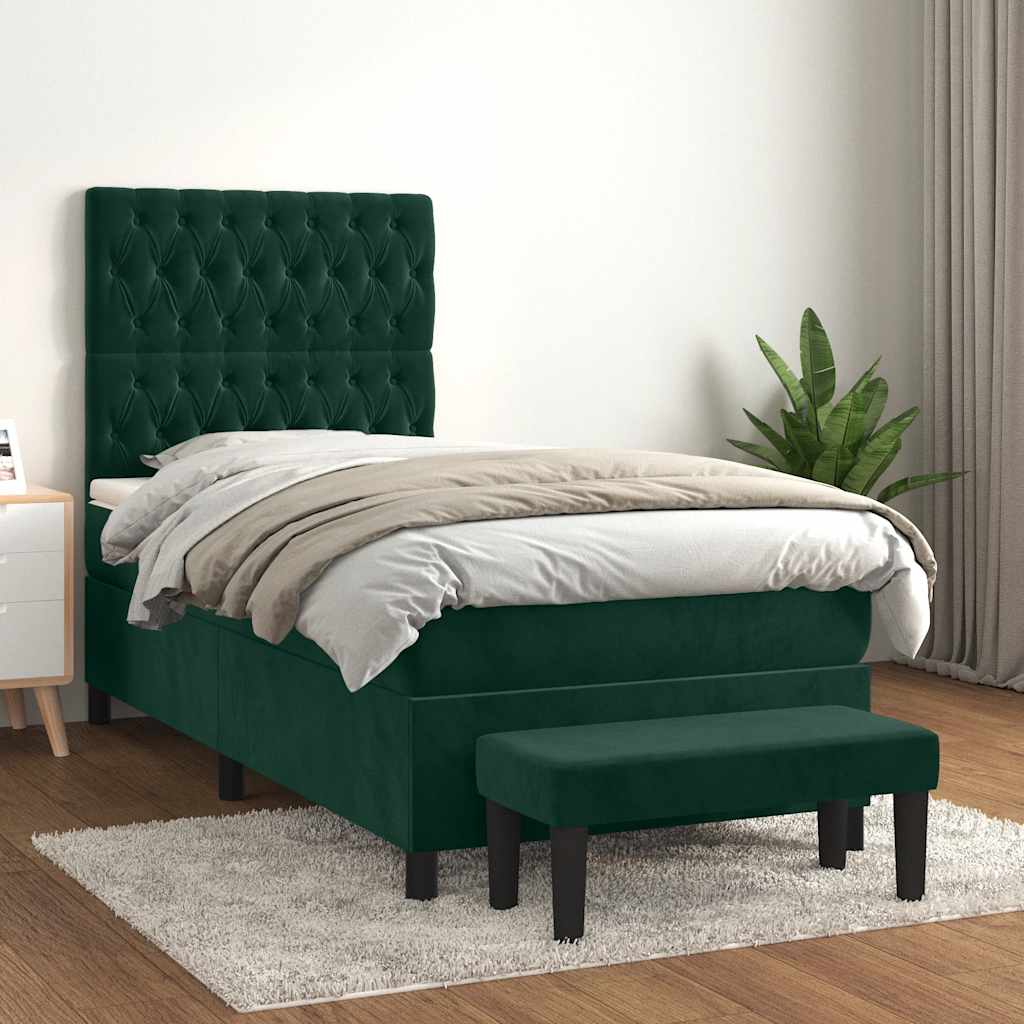 Boxspring met matras fluweel donkergroen 100x200 cm – afbeelding 1
