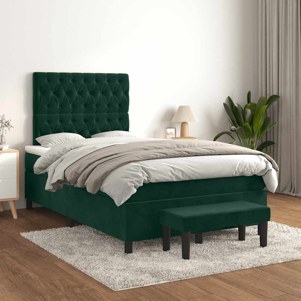 Boxspring met matras fluweel donkergroen 120x200 cm – afbeelding 1