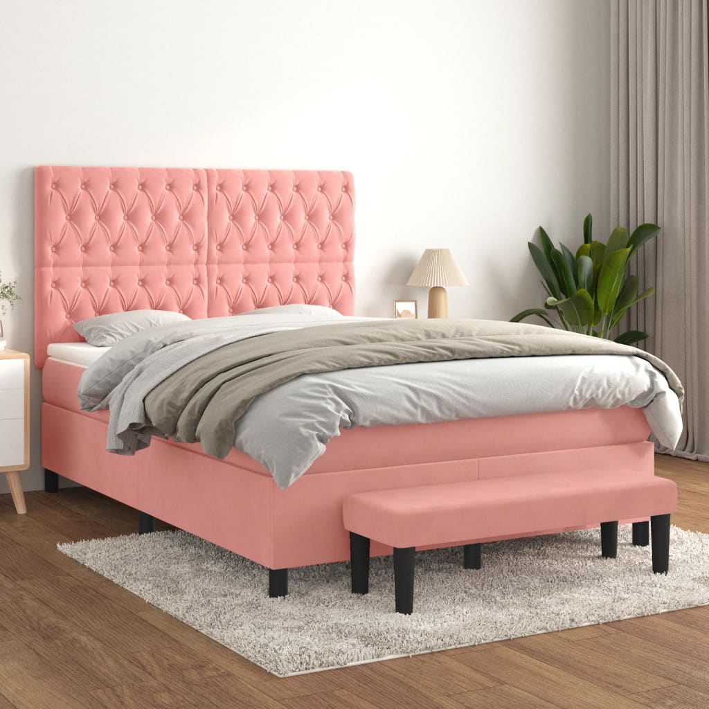 Boxspring met matras fluweel roze 140x190 cm – afbeelding 1