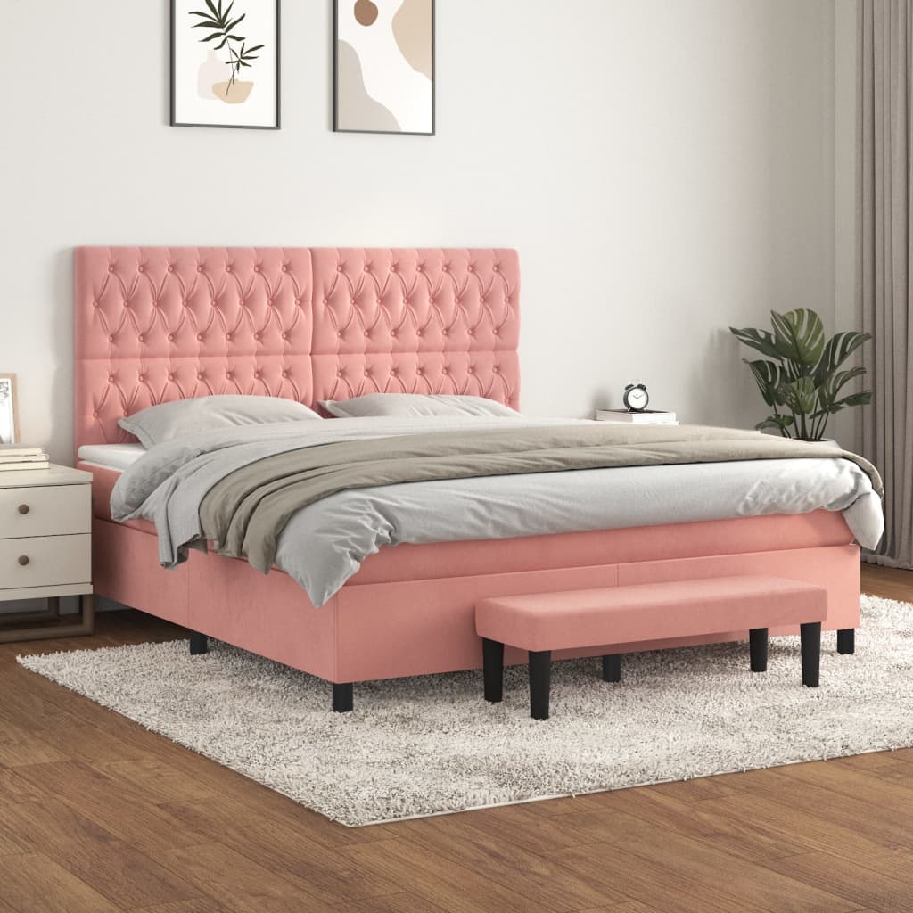 Boxspring met matras fluweel roze 180x200 cm – afbeelding 1