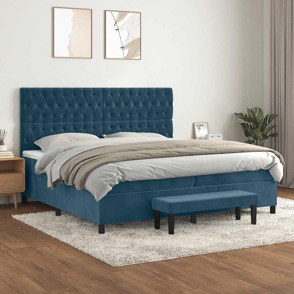 Boxspring met matras fluweel donkerblauw 200x200 cm – afbeelding 1
