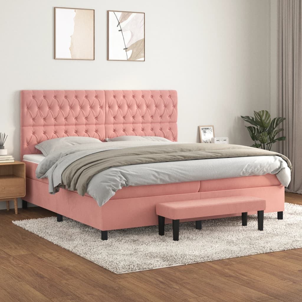 Boxspring met matras fluweel roze 200x200 cm – afbeelding 1