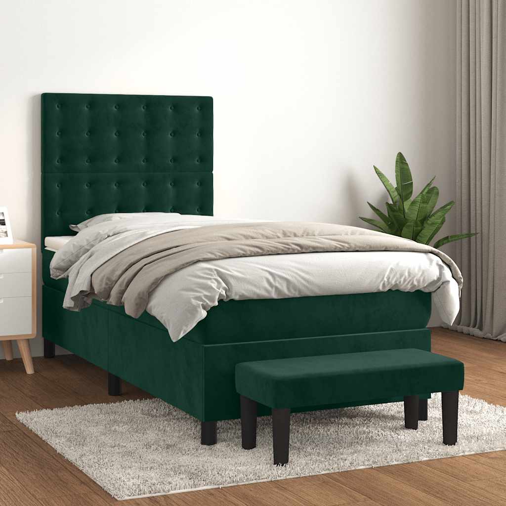 Boxspring met matras fluweel donkergroen 80x200 cm – afbeelding 1
