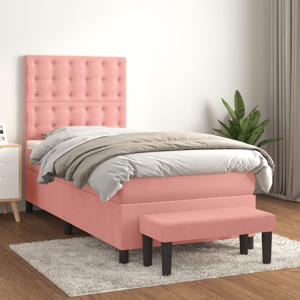 Boxspring met matras fluweel roze 90x190 cm – afbeelding 1