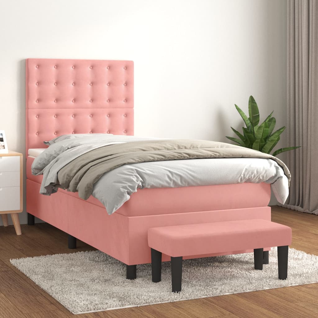 Boxspring met matras fluweel roze 90x200 cm – afbeelding 1
