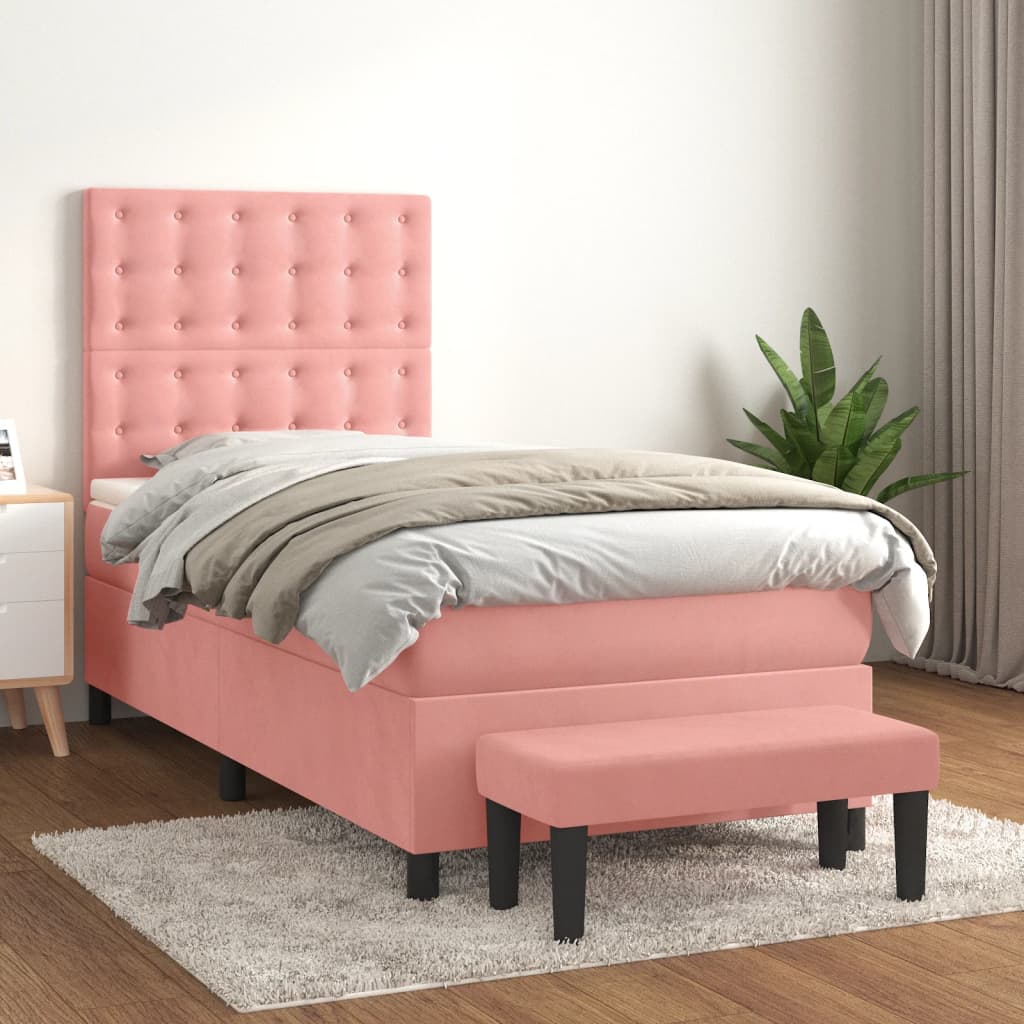 Boxspring met matras fluweel roze 100x200 cm – afbeelding 1