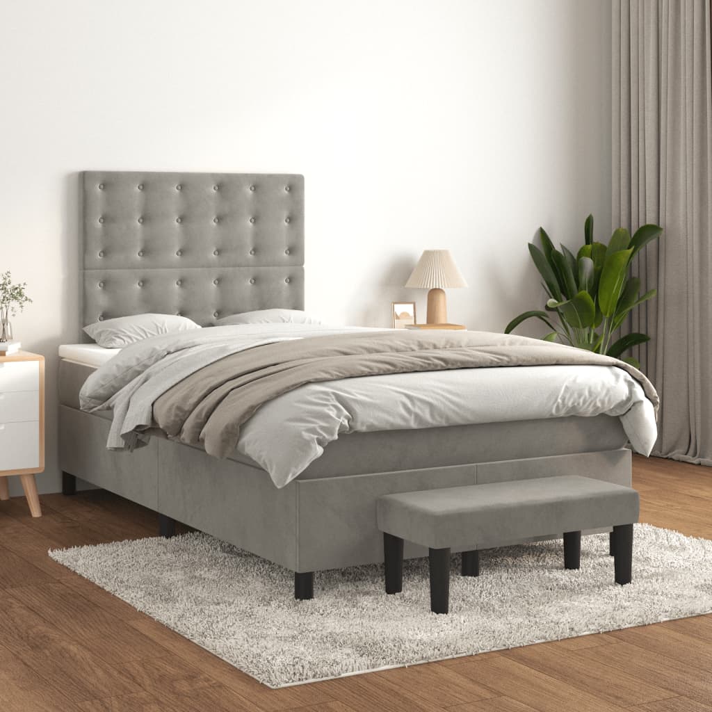 Boxspring met matras fluweel lichtgrijs 120x200 cm – afbeelding 1