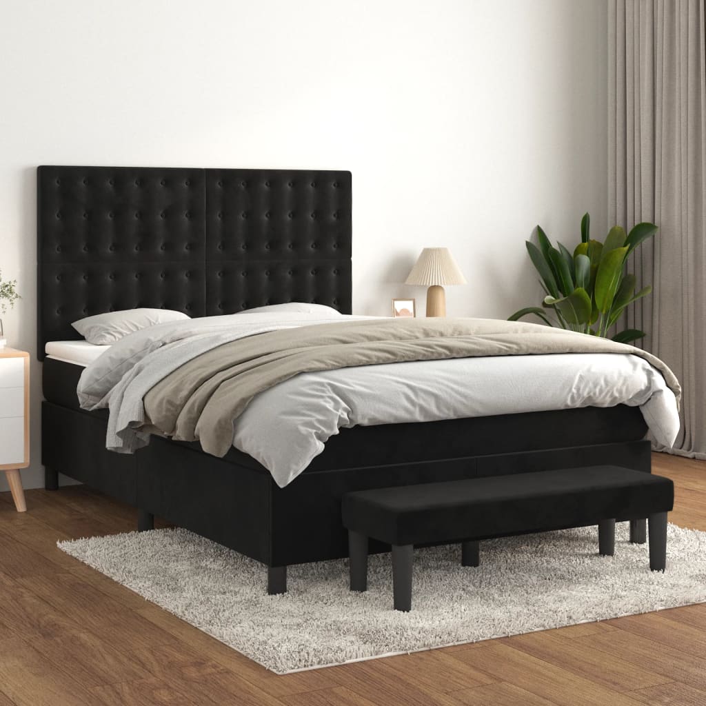Boxspring met matras fluweel zwart 140x190 cm – afbeelding 1