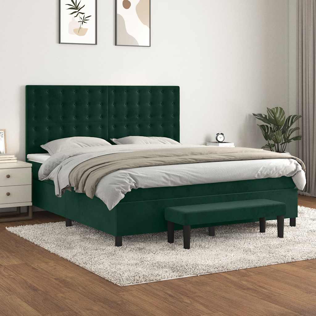 Boxspring met matras fluweel donkergroen 180x200 cm – afbeelding 1