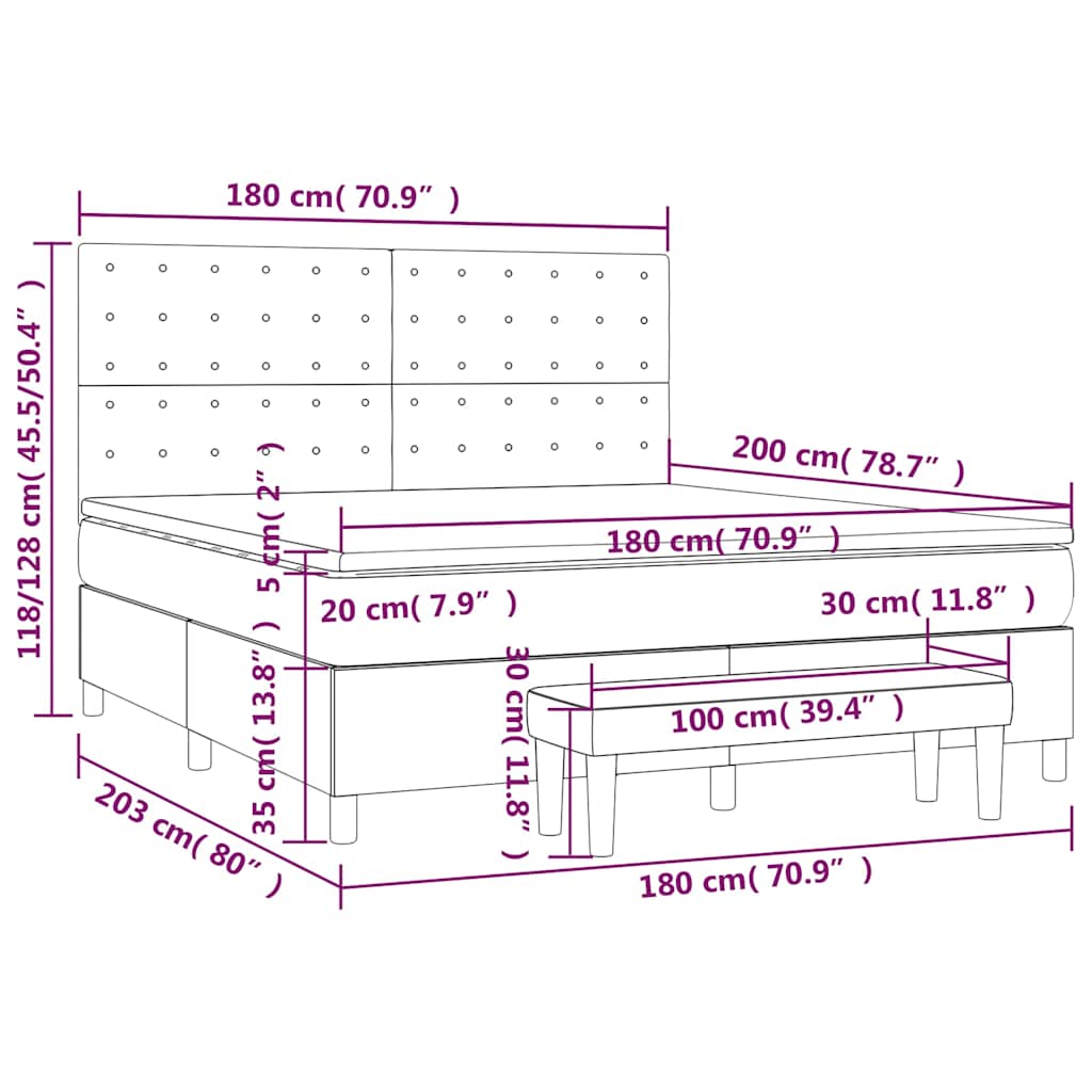 Boxspring met matras fluweel donkerblauw 180x200 cm – afbeelding 9