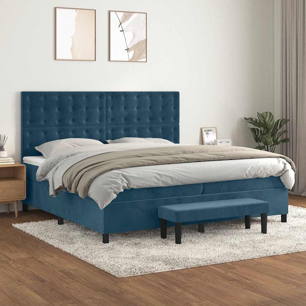 Boxspring met matras fluweel donkerblauw 200x200 cm – afbeelding 1