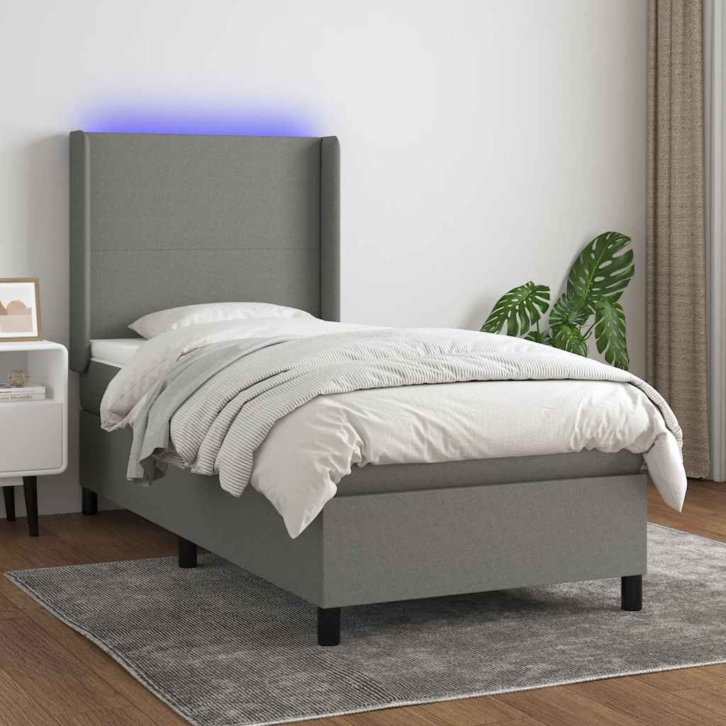 Boxspring met matras en LED stof donkergrijs 80x200 cm – afbeelding 1