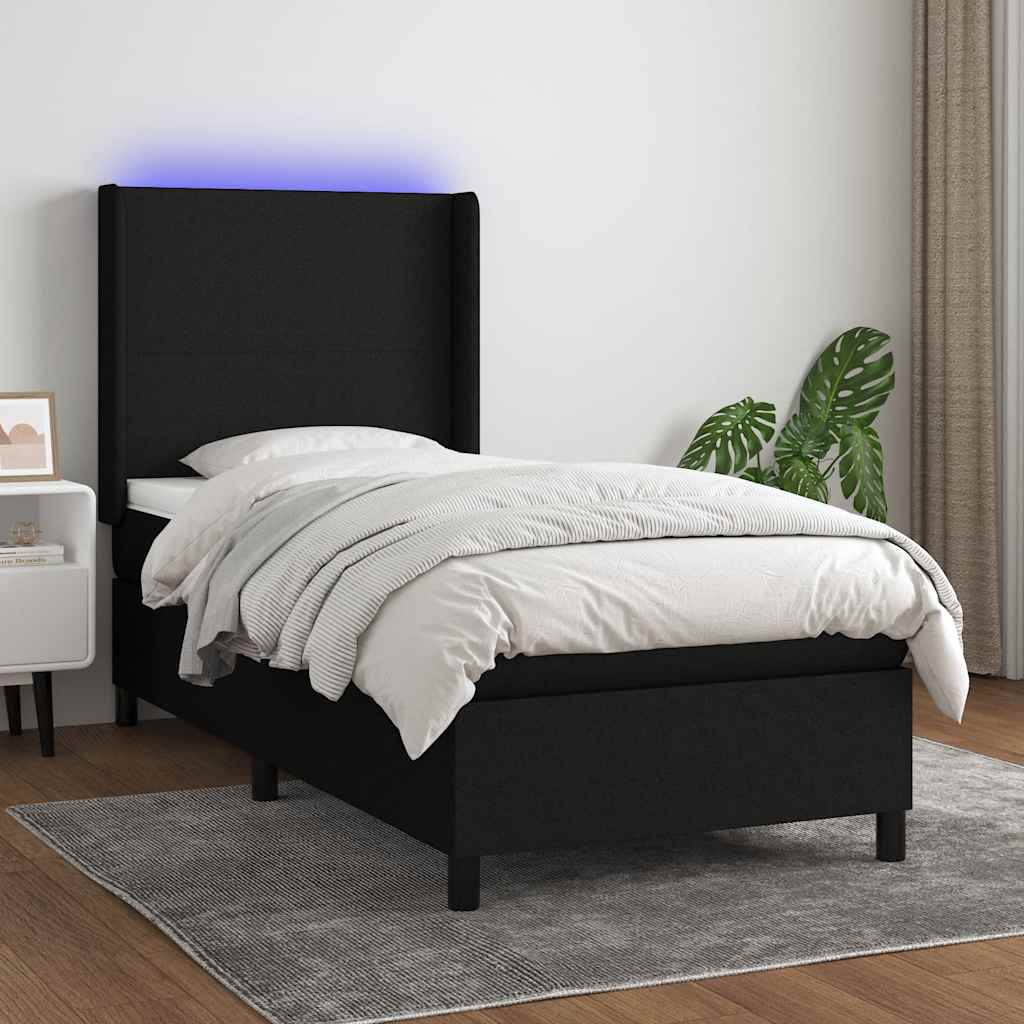 Boxspring met matras en LED stof zwart 80x200 cm – afbeelding 1