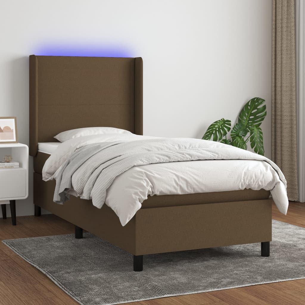 Boxspring met matras en LED stof donkerbruin 80x200 cm – afbeelding 1