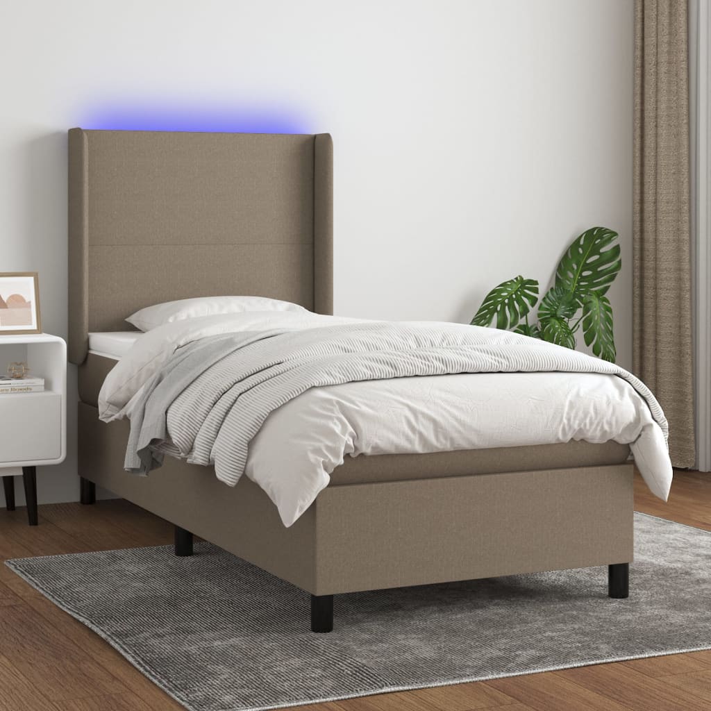 Boxspring met matras en LED stof taupe 90x190 cm – afbeelding 1