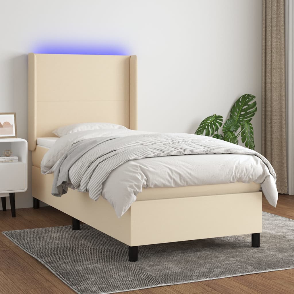Boxspring met matras en LED stof crèmekleurig 80x200 cm – afbeelding 1
