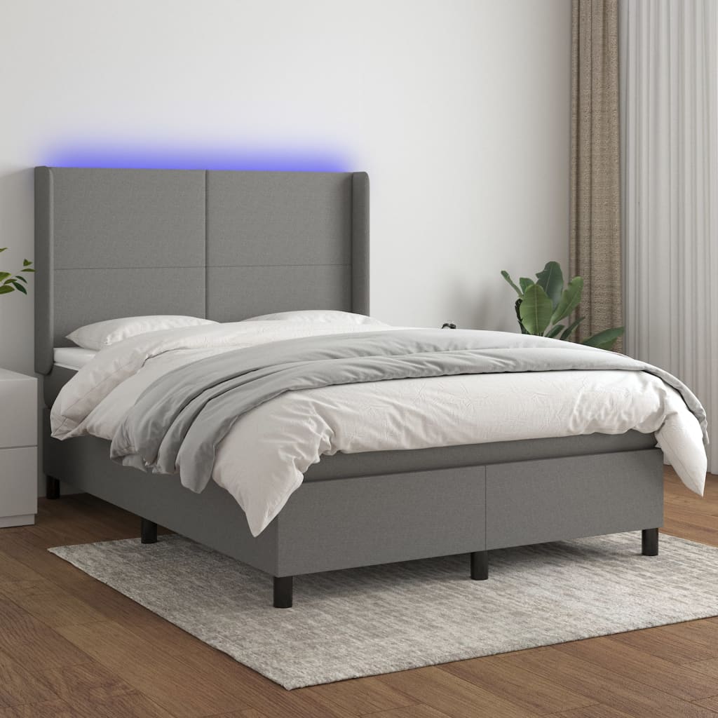 Boxspring met matras en LED stof donkergrijs 140x190 cm – afbeelding 1