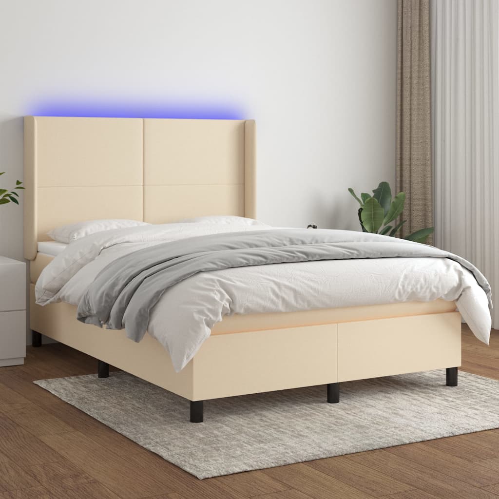 Boxspring met matras en LED stof crèmekleurig 140x190 cm – afbeelding 1