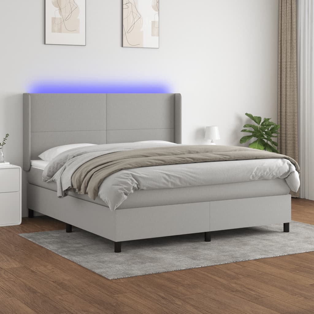 Boxspring met matras en LED stof lichtgrijs 160x200 cm – afbeelding 1