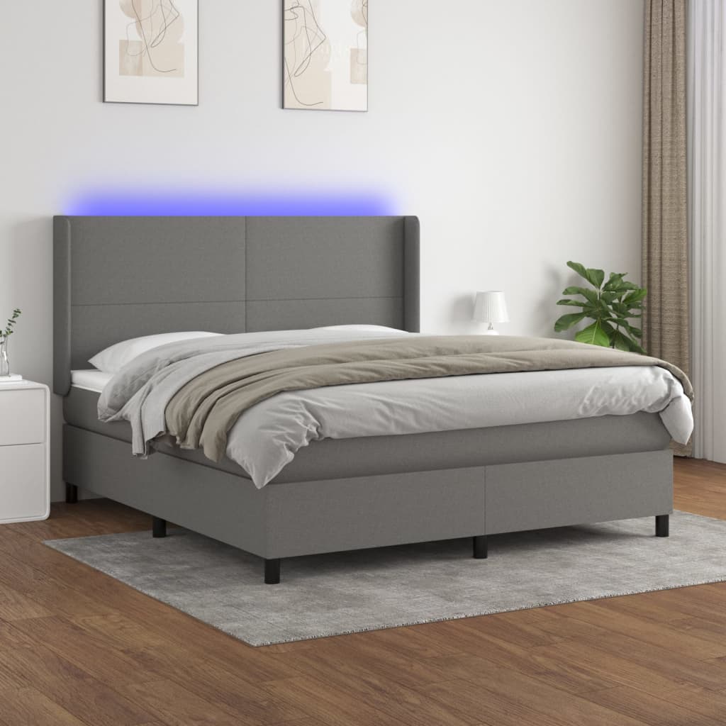 Boxspring met matras en LED stof donkergrijs 160x200 cm – afbeelding 1