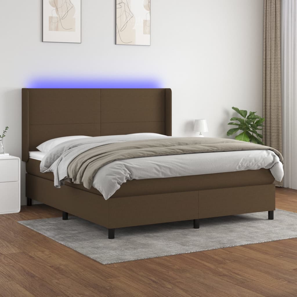 Boxspring met matras en LED stof donkerbruin 160x200 cm – afbeelding 1