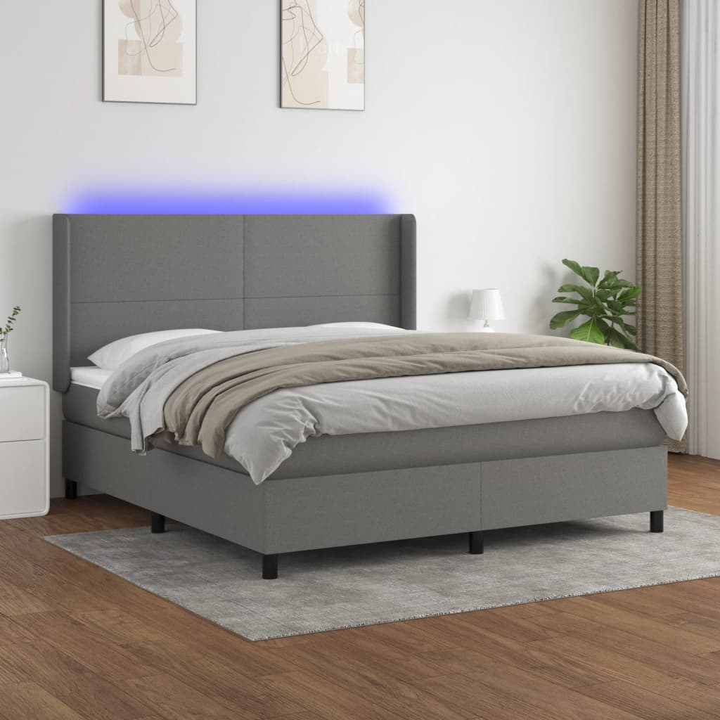 Boxspring met matras en LED stof donkergrijs 180x200 cm – afbeelding 1